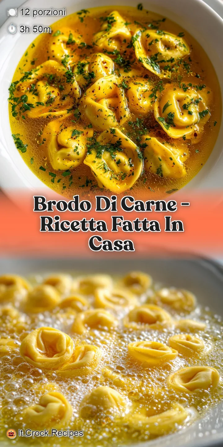 Close-up of translucent, flavorful broth. Delicate meat filled tortellini peek through, promise warmth and savory depth.