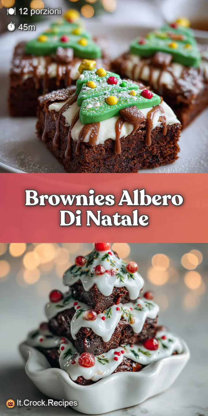 Close-up of a fudgy, dark chocolate brownie Christmas tree with rich green frosting and bright sprinkles.
