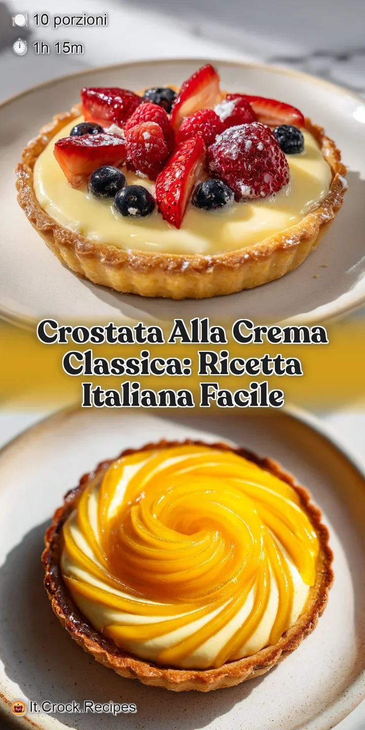 Close-up of crostata, creamy filling gleaming, with a dusting of confectioner's sugar highlighting the flaky crust. Mouthw...