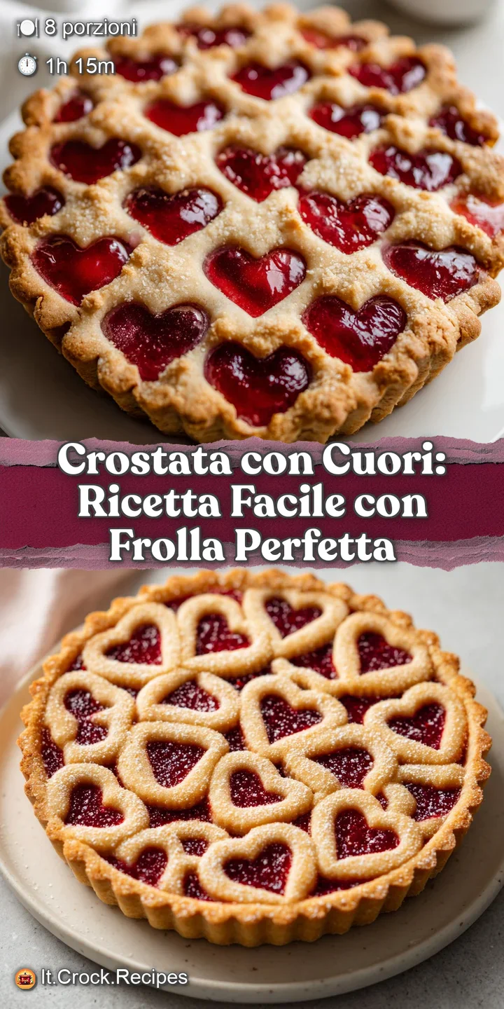 Close-up of a heart-shaped tart slice: Flaky crust with sugary dusting, jam filling with a juicy, inviting texture.