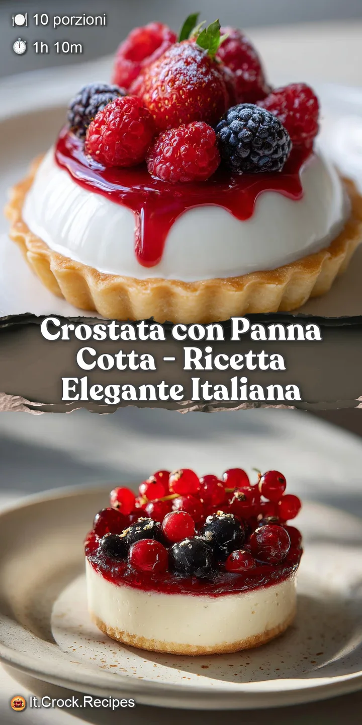 Close-up of creamy panna cotta filling peeking from a golden brown crostata crust. Dusted with icing sugar, inviting and l...