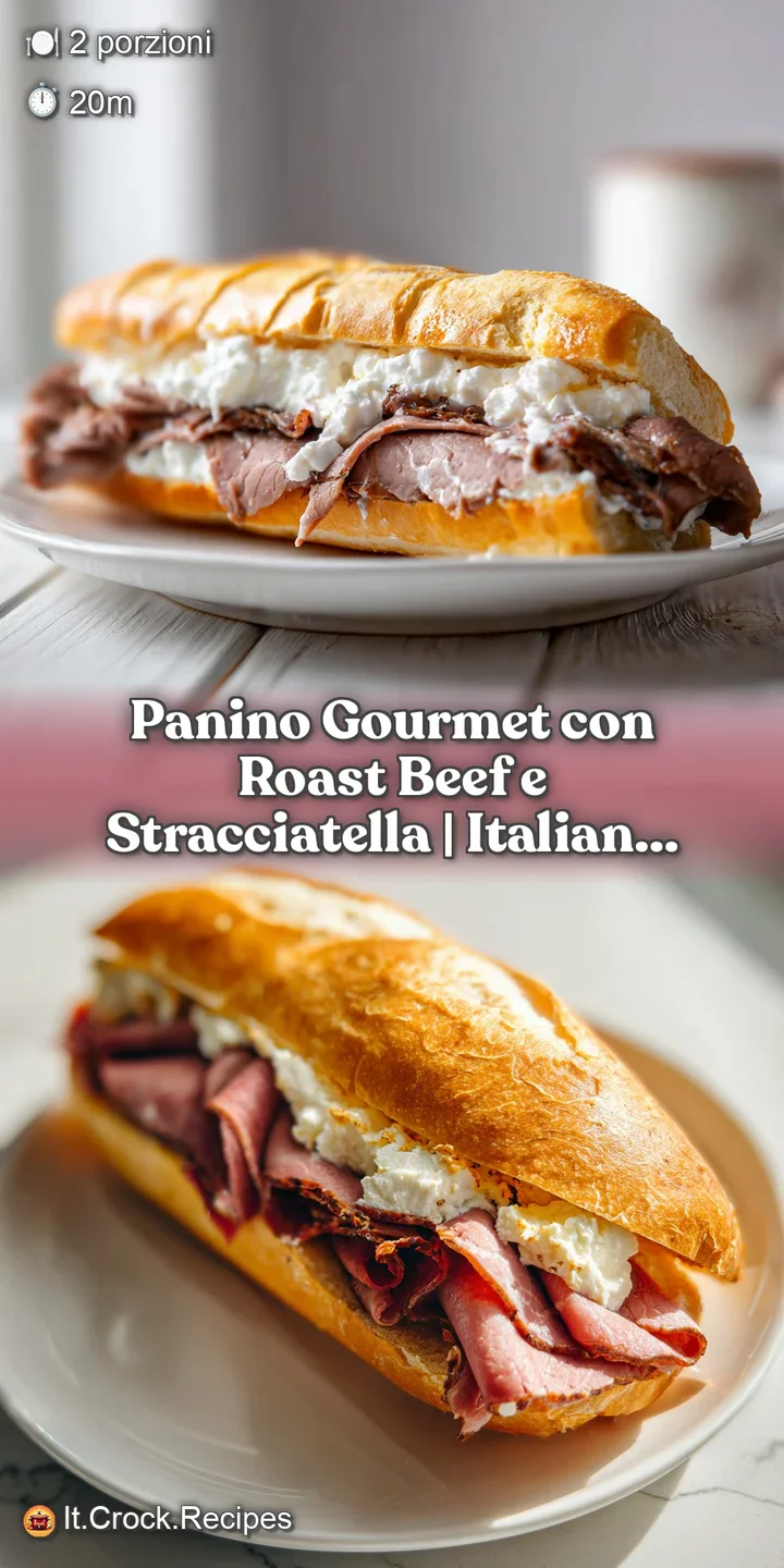 Close-up of flaky panini crust embracing succulent roast beef and luscious, pulled stracciatella cheese, promising a delig...