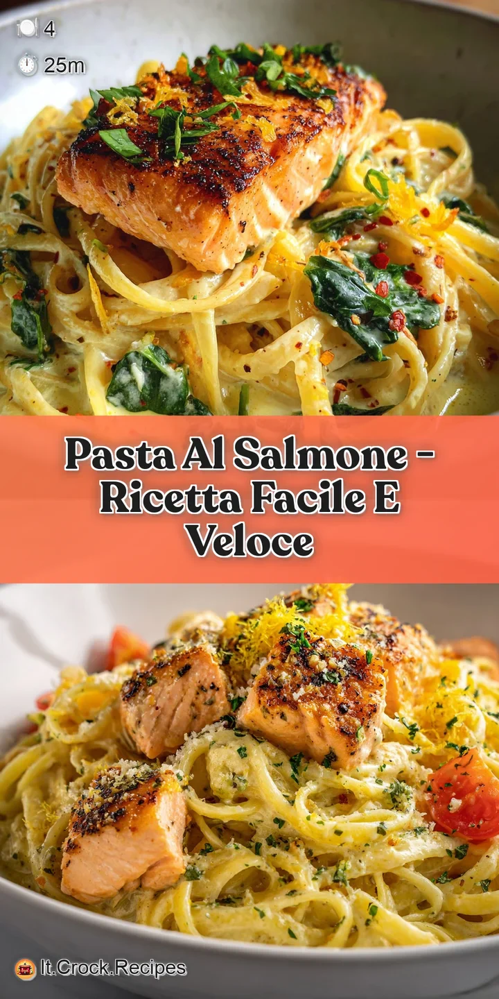 Close-up showcases tender salmon chunks nestled in a vibrant, creamy sauce clinging to perfectly cooked pasta. A visual fe...