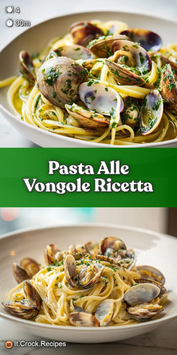 Close-up of glistening spaghetti alle vongole: juicy clams nestled among pasta, glistening with herbs and a rich, flavorfu...