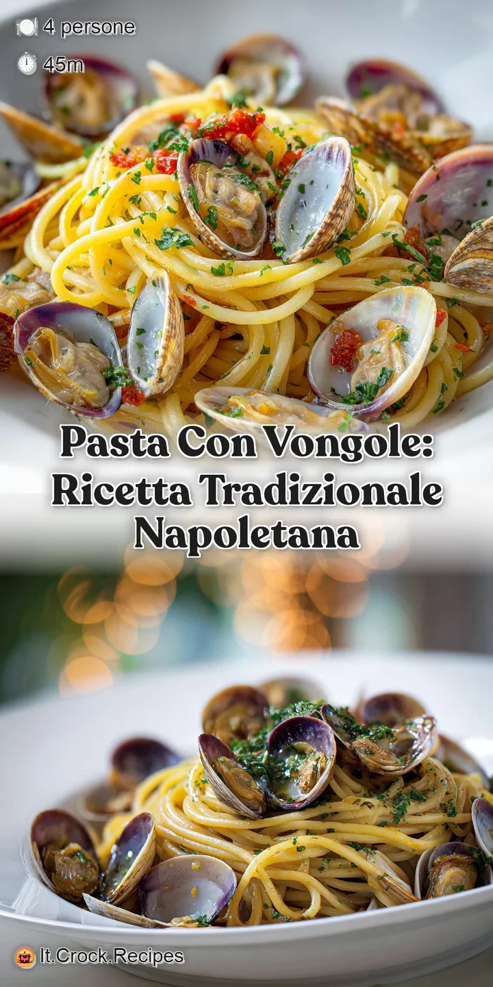 Close-up of spaghetti con vongole, showcasing the plump, juicy clams and vibrant green herbs. A delicious, steaming past...