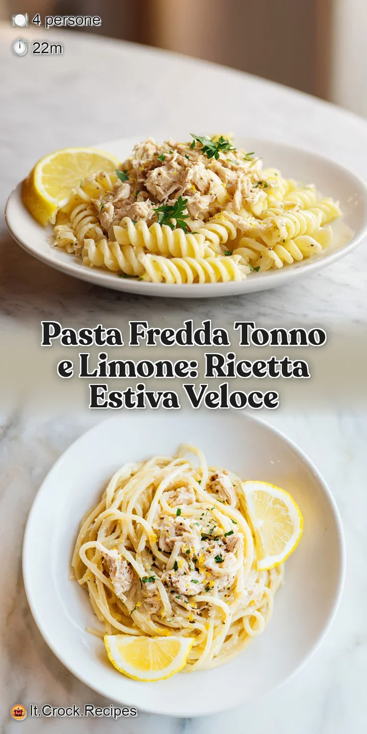 Close-up of pasta salad: glistening tuna flakes, vibrant lemon zest, and speckled fresh herbs tossed with perfectly cooked...