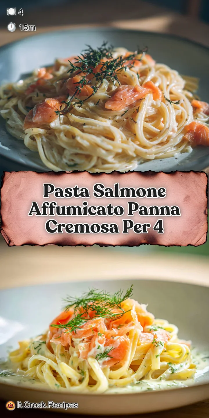 Close-up view of glistening pasta coated in creamy sauce with delicate strands of smoked salmon and flecks of green parsley.