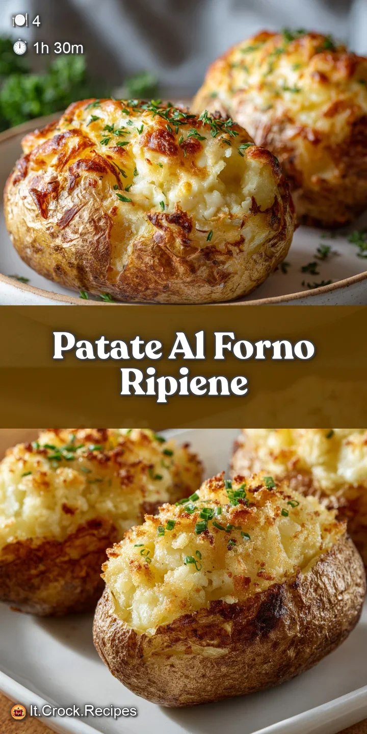 Close-up of a roasted potato: soft, steamy filling with melted cheese, flecks of herbs, and crispy, browned skin for tasty...