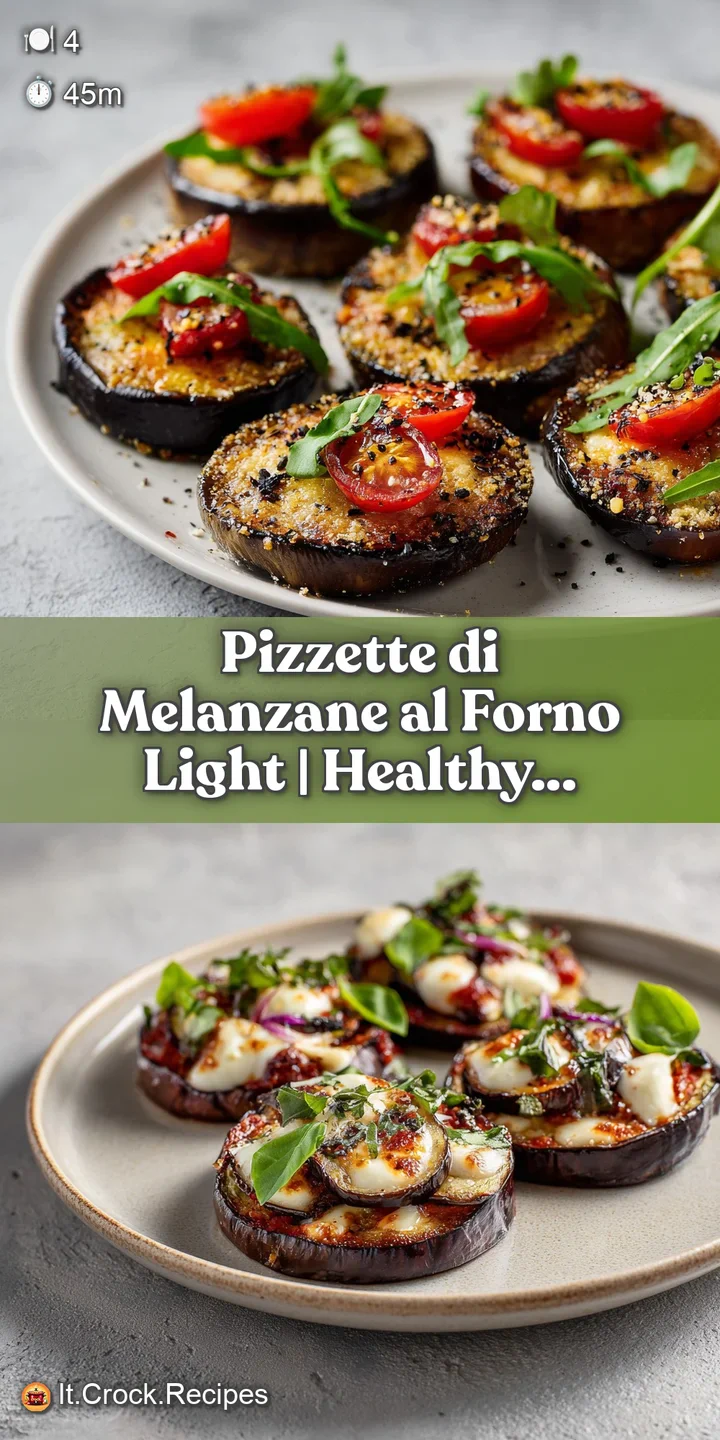 Close-up of a warm eggplant pizzette, highlighting the melted mozzarella, rich tomato sauce, and fresh basil garnish.