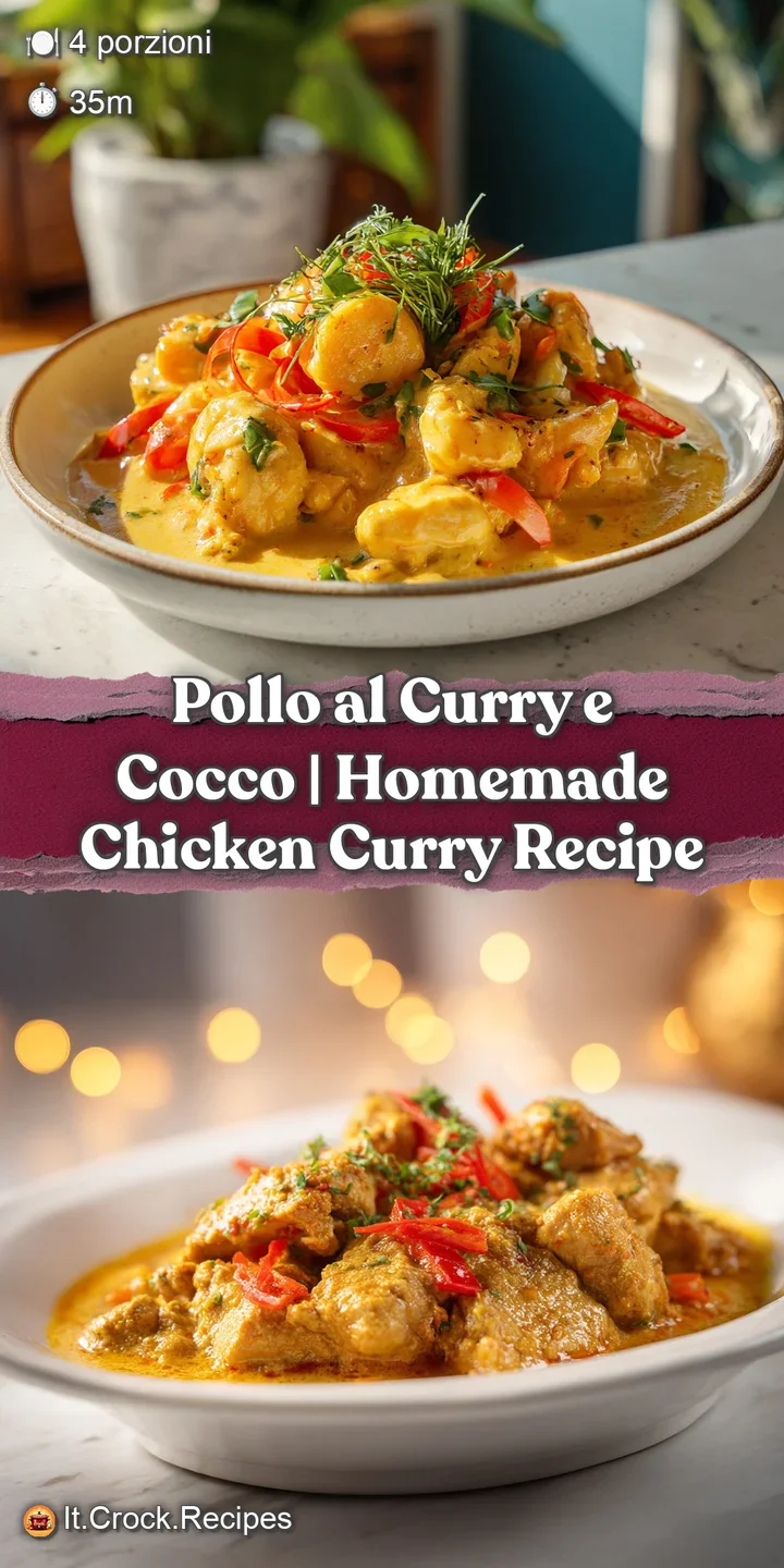 Close-up of succulent chicken pieces bathed in a thick, creamy, golden coconut curry sauce, glistening slightly.