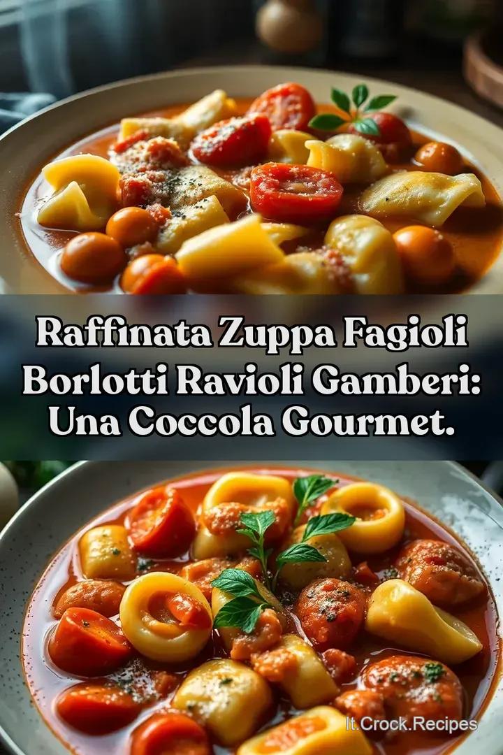 Raffinata Zuppa fagioli borlotti ravioli gamberi: Una coccola gourmet.