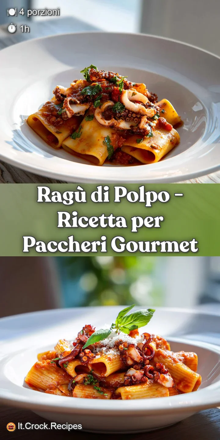 Close-up of succulent, deep-red octopus pieces bathed in a glossy, hearty tomato sauce, hinting at warmth.