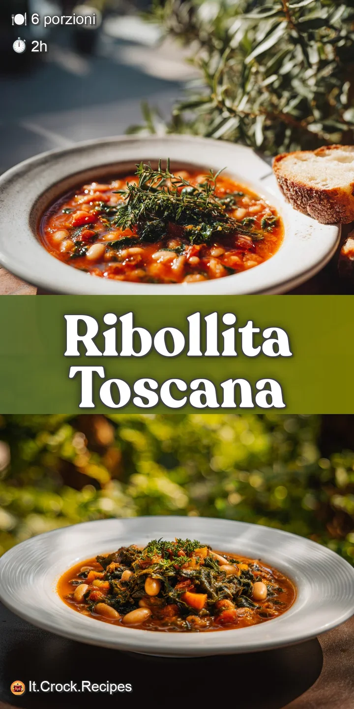 Close-up of rich ribollita showing hearty vegetables, soaked bread, and a glistening, inviting sheen of olive oil. Warm an...