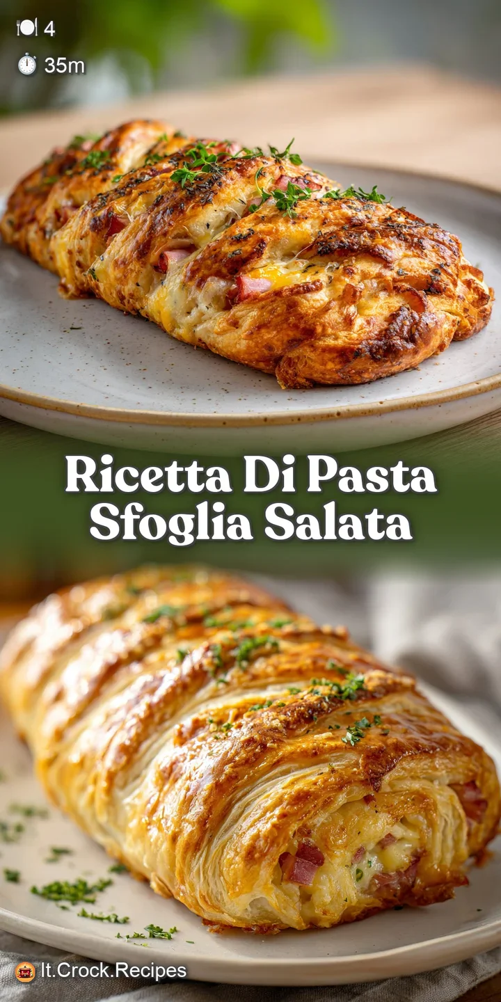 Close-up reveals the buttery, layered texture of the savory pastry, invitingly golden with flecks of herbs baked within.