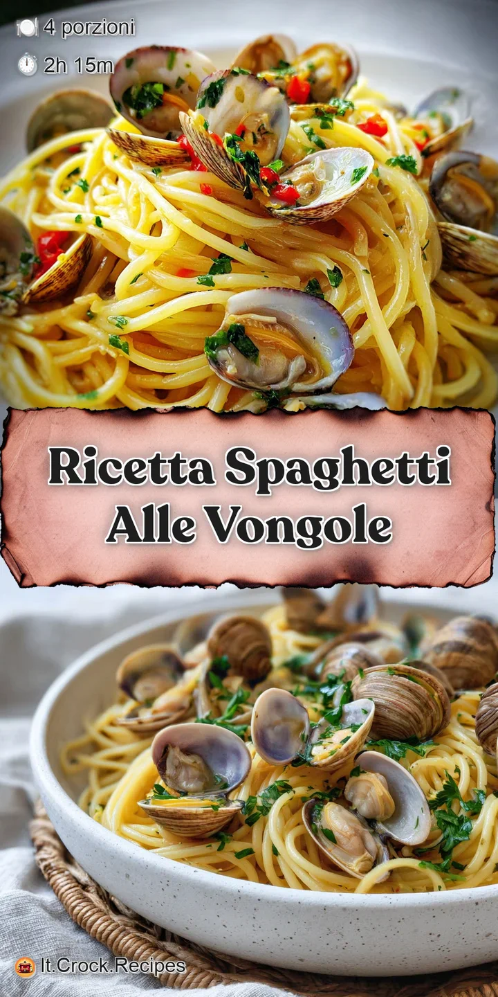 Close-up of Spaghetti alle Vongole: Tender noodles coated in a light sauce, plump clams, and fresh parsley create a captiv...