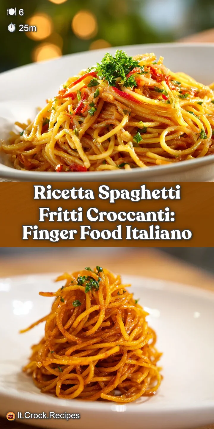 Close-up of crispy fried spaghetti, glistening with oil and flecked with herbs, offering a tempting taste of Italian comfo...