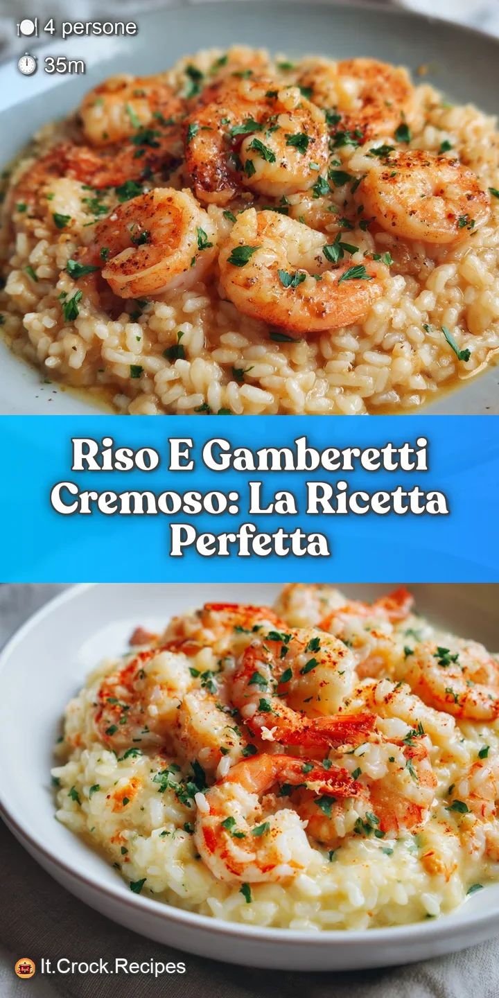 Appetizing close-up of creamy risotto with tender shrimp, showcasing its rich texture and vibrant green herb garnish.