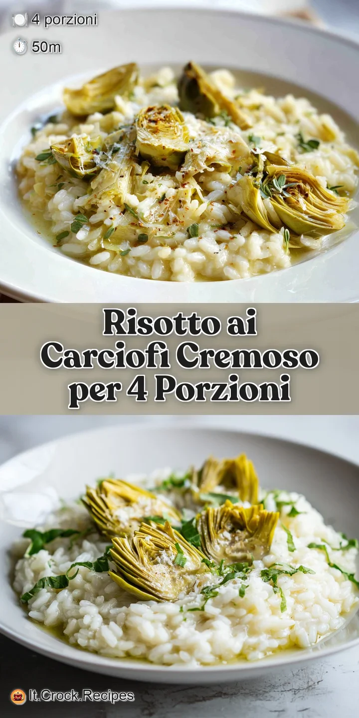 Close-up of creamy, al dente risotto, showcasing tender artichoke hearts and a dusting of grated cheese. Inviting and flav...