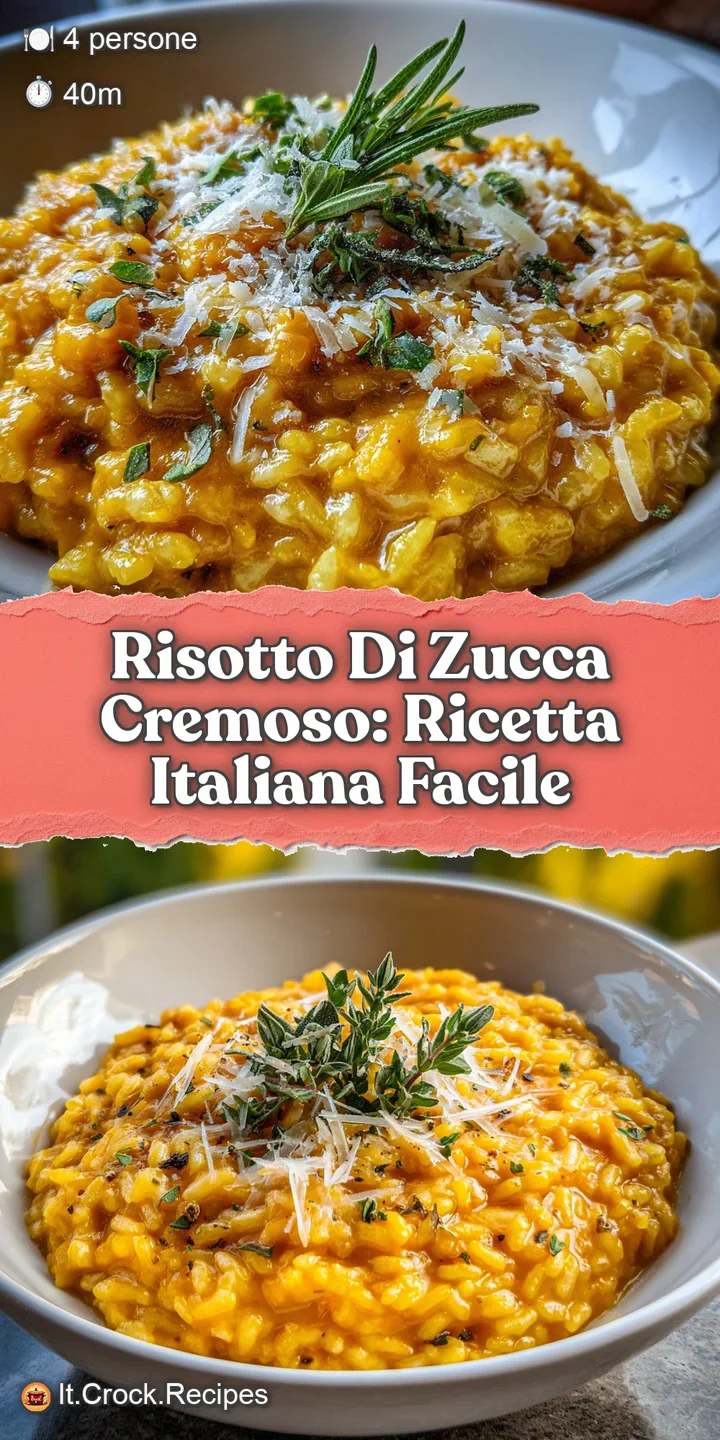 Close-up of creamy pumpkin risotto, highlighting the glossy texture and vibrant color. Wisps of steam rise from the appeti...