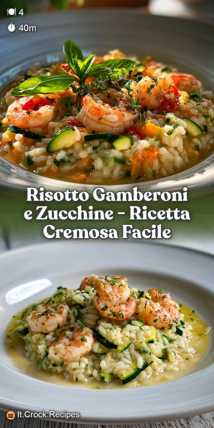 Close-up of creamy risotto: al dente grains mingling with juicy shrimp and tender zucchini, promising a flavorful Italian ...