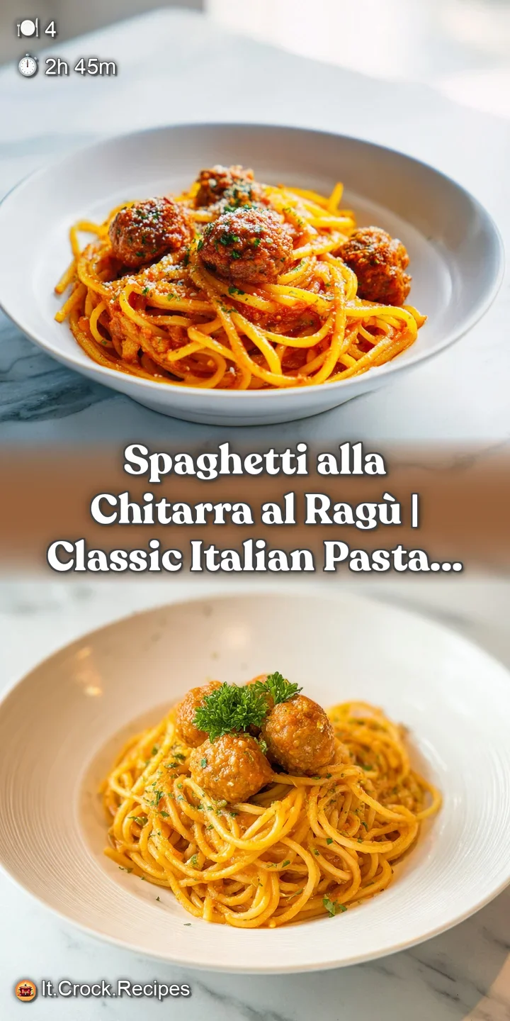 A close-up of thick, square pasta strands generously coated in a vibrant, textured red rag&ugrave;.