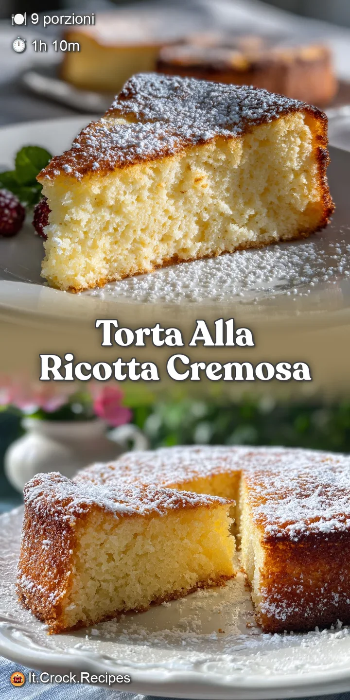 Close-up shows moist ricotta cake, subtly golden-brown with a tempting airy texture. Hints of sweetness emanate from the s...