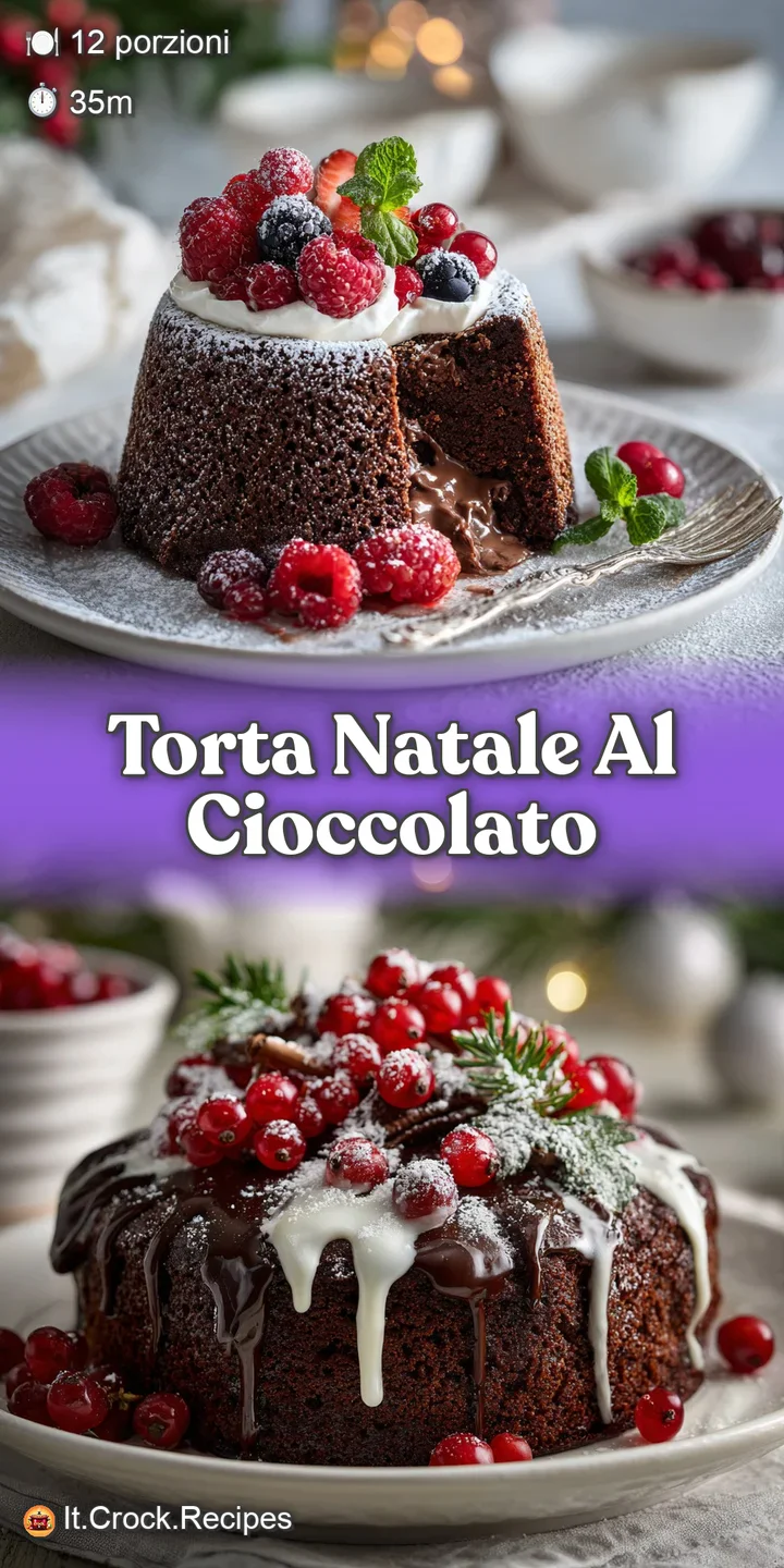 Close-up of a glistening, fudgy chocolate cake; soft texture implied. Glimpses of candied orange hinting at holiday flavors.