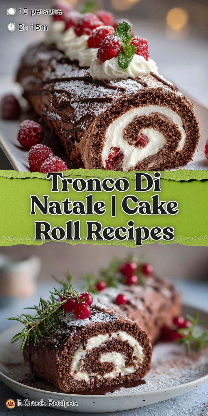 Close-up of a delicious chocolate Yule log cake with a delicate swirl of buttercream frosting and cocoa powder.