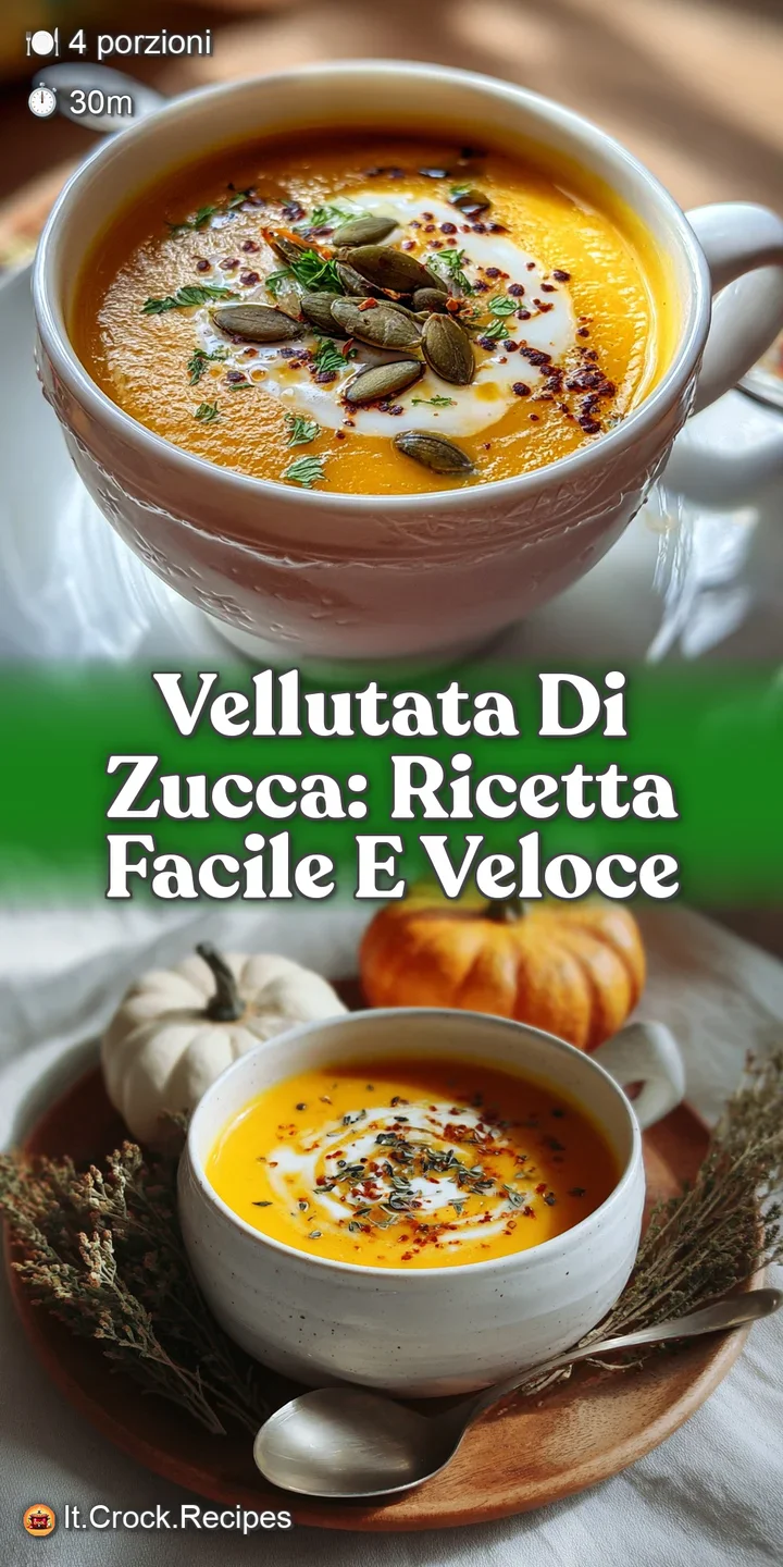 Close-up of velvety, rich orange pumpkin soup, reflecting light, with a swirl of cream and speckles of black pepper visible.