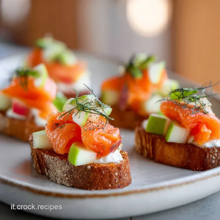 Elegant appetizer featuring thinly sliced salmon and tart green apple, drizzled with olive oil and sprinkled with fresh dill.