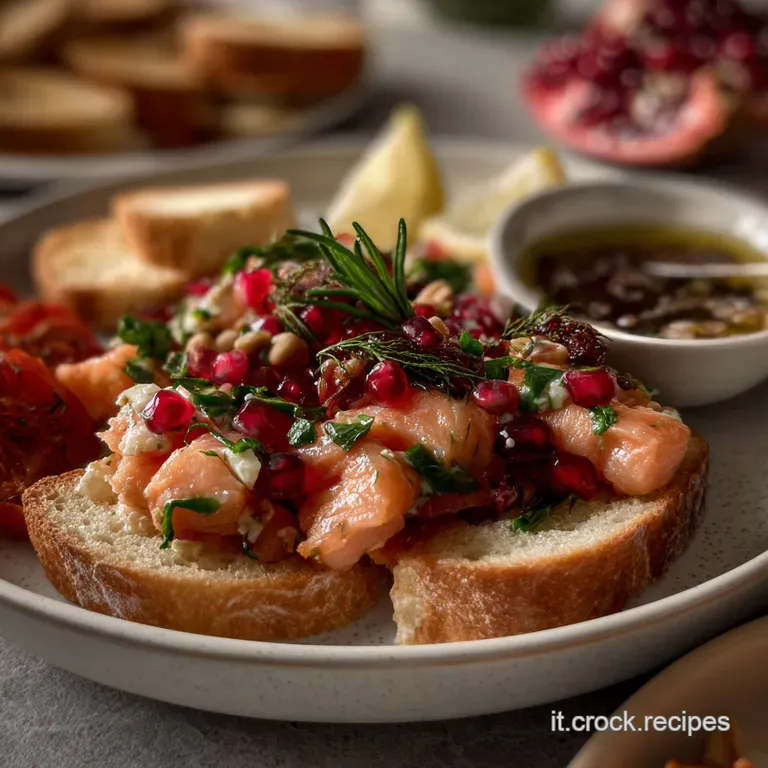 Elegant arrangement of salmon roses and marinated vegetables on a white plate. Textures of silky salmon and crisp greens c...