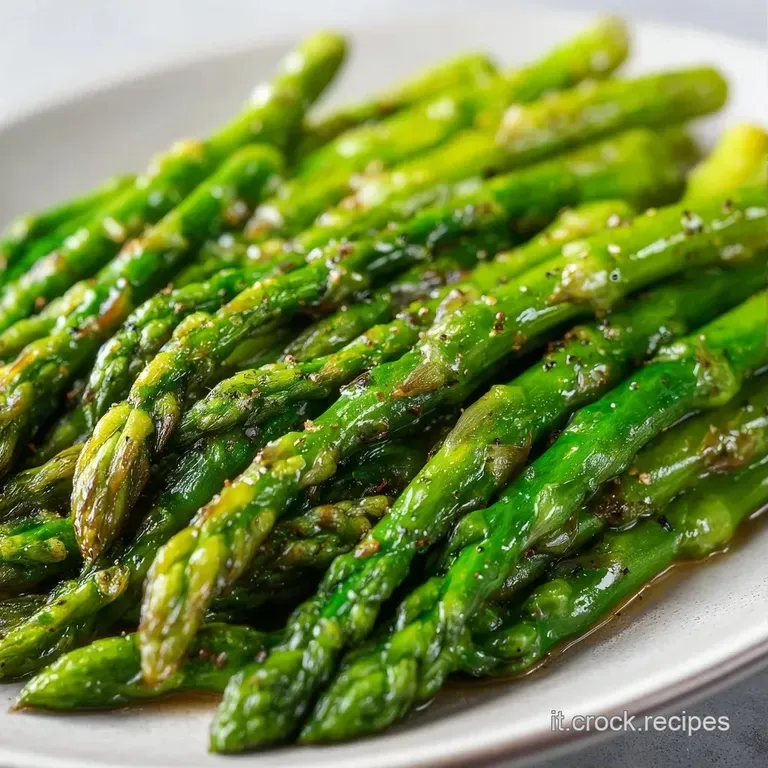 Gambi di asparagi teneri e di un verde intenso, allineati con cura e avvolti in una salsa di burro vellutata e lucente.