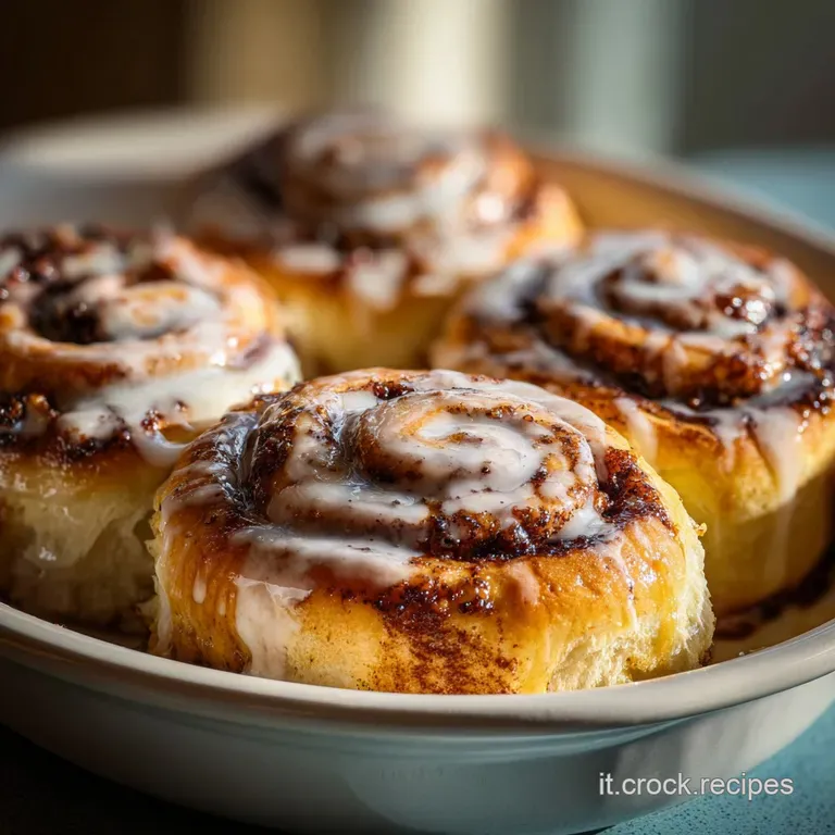 A single, perfectly formed cinnamon roll on a white plate, the soft dough rising to meet a generous glaze.