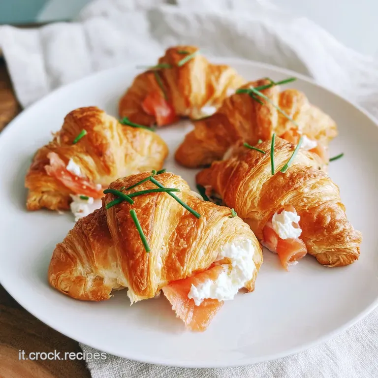 Roventi cornetti di salmone disposti su un piatto elegante, con gocce di salsa che brillano luminosi e freschi.