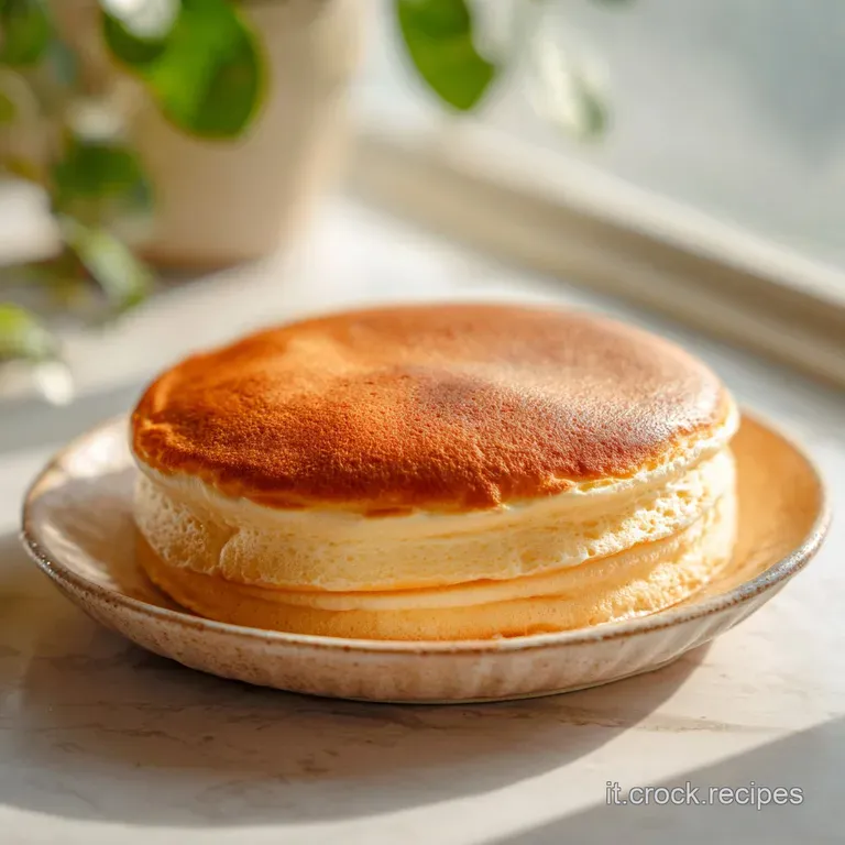 An elegant stack of impossibly tall, fluffy pancakes, drizzled with syrup, topped with a dusting of powdered sugar.