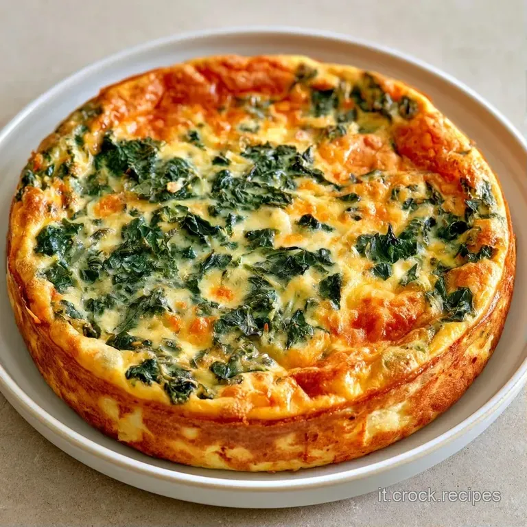 Una fetta di frittata gialla e soffice con cavolo nero, adagiata su ceramica scura con un filo d'olio lucido.