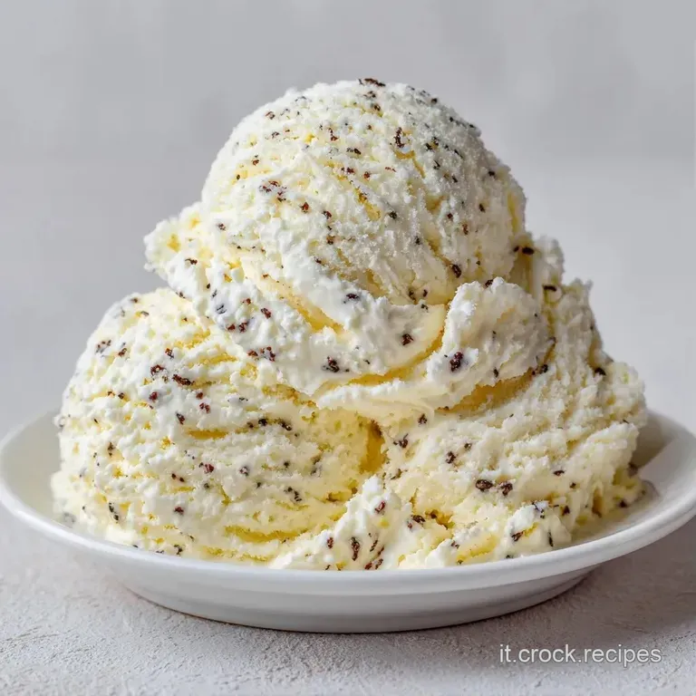 Elegante coppa di vetro con spirali di gelato bianco candido, consistenza spumosa e leggera su fondo cristallino.