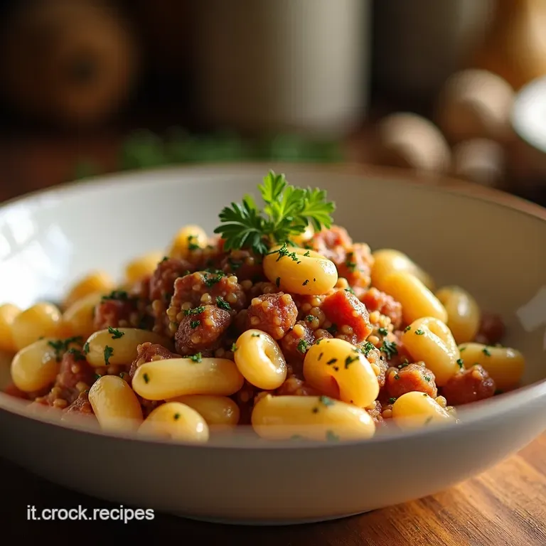 Gnocchetti Di Semolino Nuvole Doro Al Rag&ugrave; Bianco Di Salsiccia E Funghi Porcini presentation