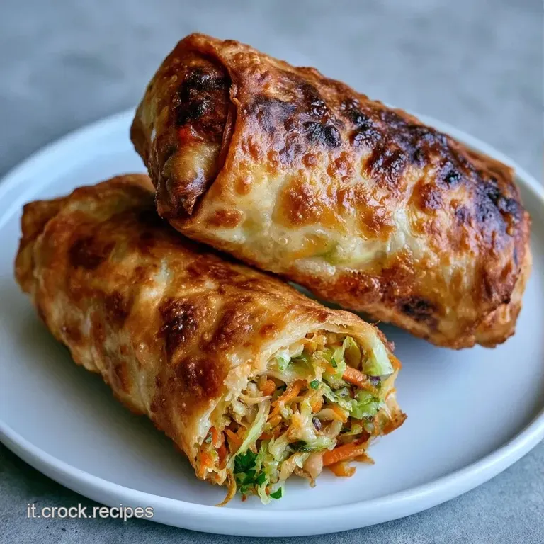 Involtini beige dorato disposti con cura accanto a una salsa rossa densa e foglioline di menta fresca su piatto scuro.