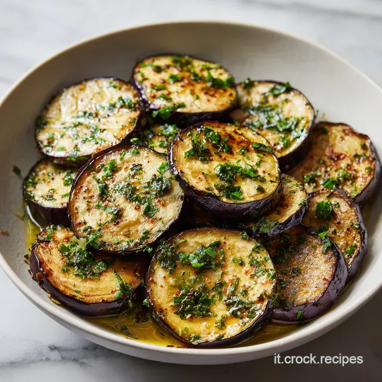 A stack of vibrant fried eggplant rounds topped with fresh basil, dollops of ricotta, and a drizzle of balsamic glaze on a...
