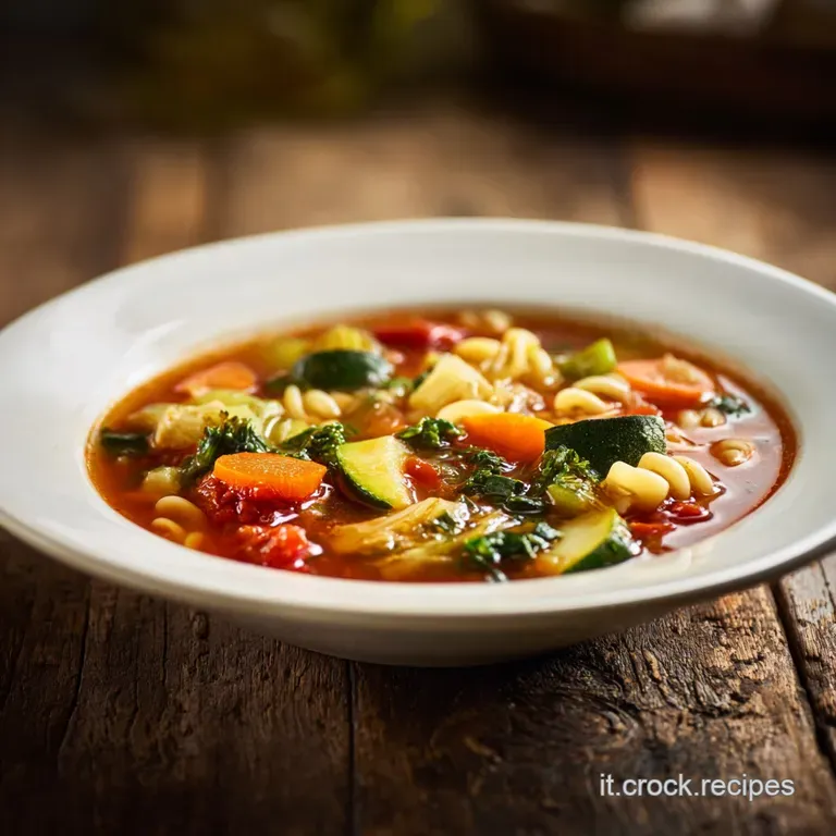 Elegant bowl of minestrone, garnished with fresh herbs and a swirl of olive oil. Vibrant vegetables shine in a clear, ligh...