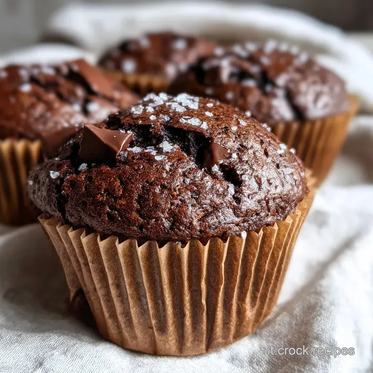 A single, moist chocolate muffin presented on a white plate. Crumbs scattered around. Inviting, warm, and slightly gooey l...