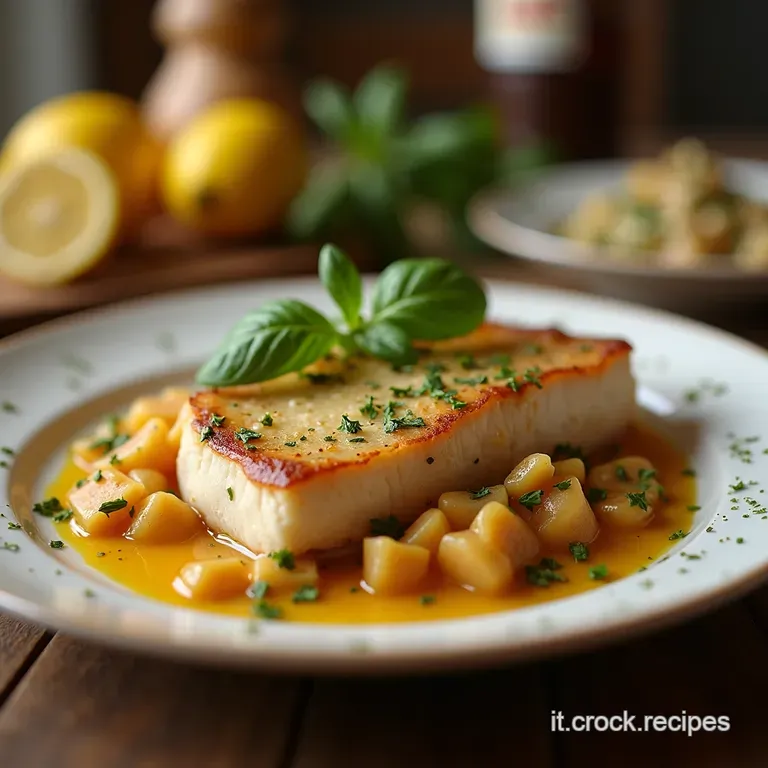 Filetto Di Nasello in Crosta Aromatizzata Al Profumo Di Limone E Basilico presentation