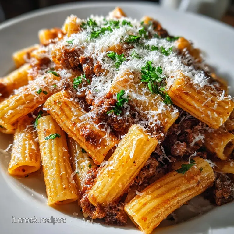 A single serving of pasta alla Sorrentina, the cheese golden and bubbling, with a vibrant green basil leaf garnish. Rustic...