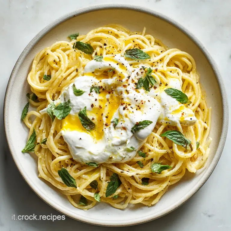 Elegant plate of twirled pasta with fresh ricotta. Basil leaf garnish and cracked pepper add a pop of color and visual tex...