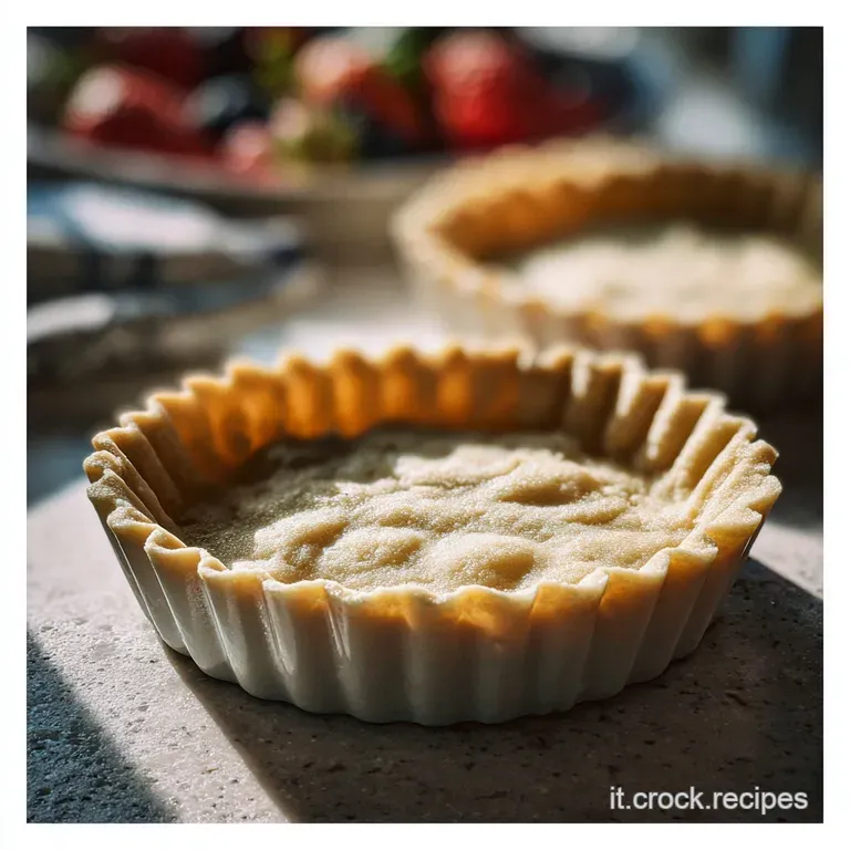 A single, perfect tartlet dusted with powdered sugar, sits on a delicate porcelain plate. The crust is golden, the filling...