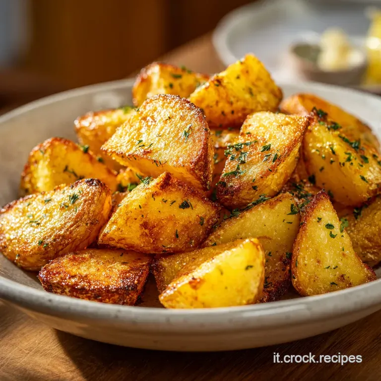 Perfectly browned potato rounds artfully arranged on a white plate. Sprinkled herbs add a pop of green against the golden ...