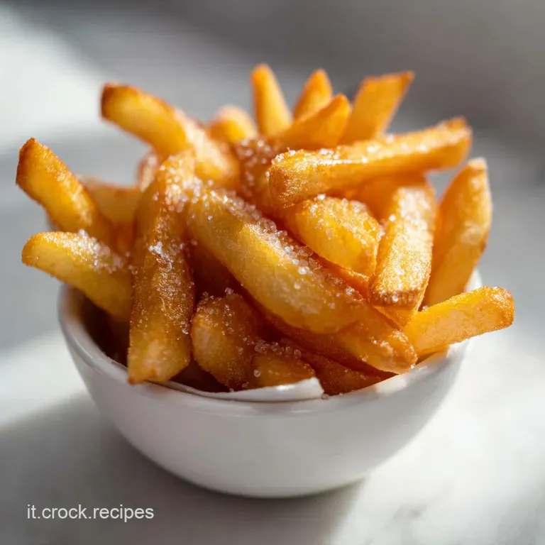 Patatine fritte di un giallo intenso disposte ordinatamente in un piatto nero, con una salsa rossa cremosa a lato.