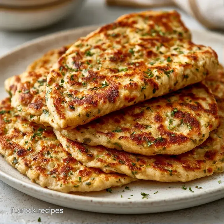Piadina piegata su un piatto bianco, accompagnata da foglie di insalata verde e gocce di salsa cremosa.