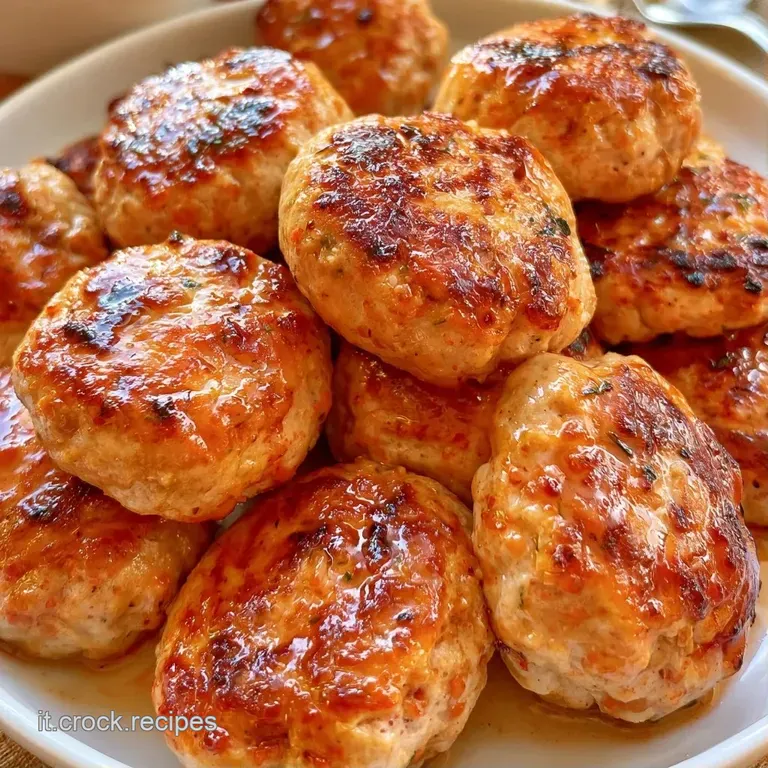 Tre sfere di carne ben rosolate adagiate su una crema vellutata, decorate con foglioline verdi e pepe nero macinato.